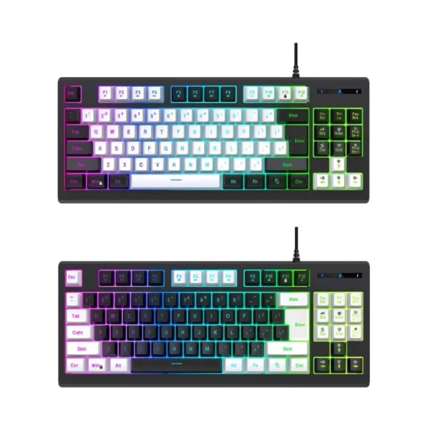 USB Gaming Keyboard 87Keys Mechanical Feeling Backlit Double Colors Keypad