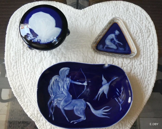 LOT DE 3 Porcelaines De Limoges Bleu De Four Style Marcel Chauffriasse