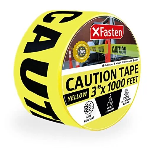 XFasten Caution Tape Roll Non Adhesive 3-Inch x 1000-Foot Yellow Black Barric...