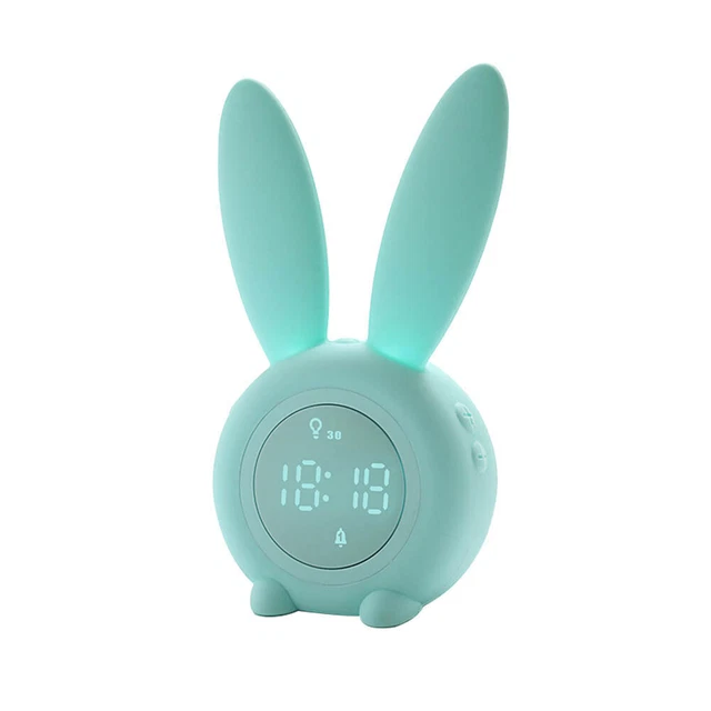 LED Smart Clock Cute Rabbit Alarm Bedside Sleep Night Light Wake Up (Green) FS2#
