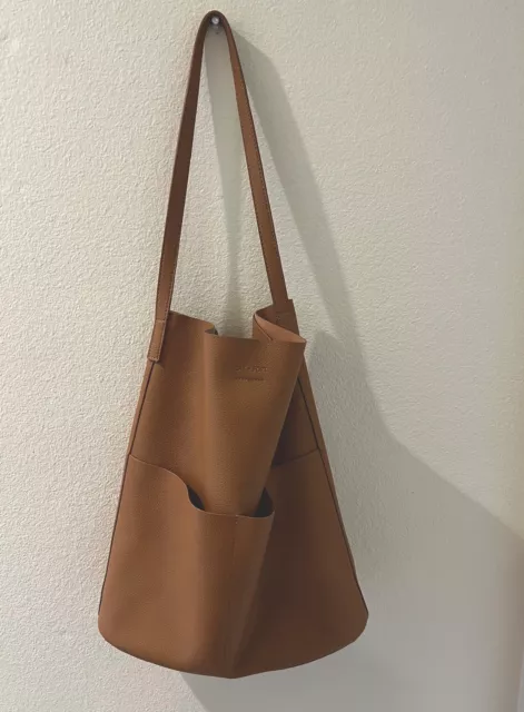 Oak and Fort Slouchy Vegan Leather Hobo Tote In Cognac/Brown