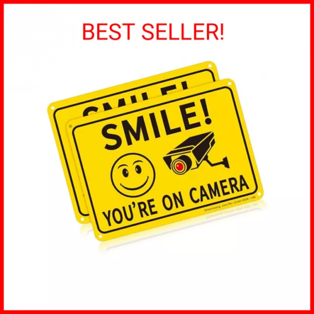 Sheenwang 2-Pack Smile You’re on Camera Sign, Video Surveillance Signs Outdoor