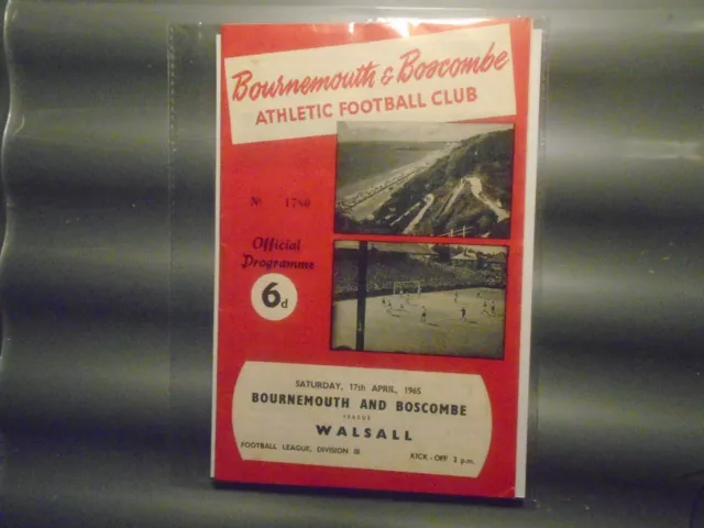 Bournemouth & Boscombe Athletic Programme 1965 V Walsall League Division III