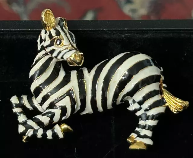 Vintage Rare Unsigned CINER Old Stock Dimensional Enamel Zebra Brooch Pin Large