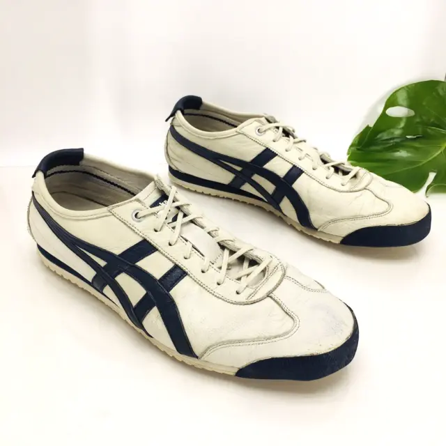 Asics Onitsuka Tiger Mexico 66 Beige Navy Leather Sneakers 1183A872 Mens US 11