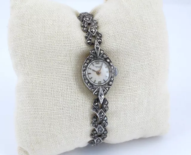 Vintage - Dunklings, Marcasite, Ladies Mechanical, Hand Wind Watch - 16cms