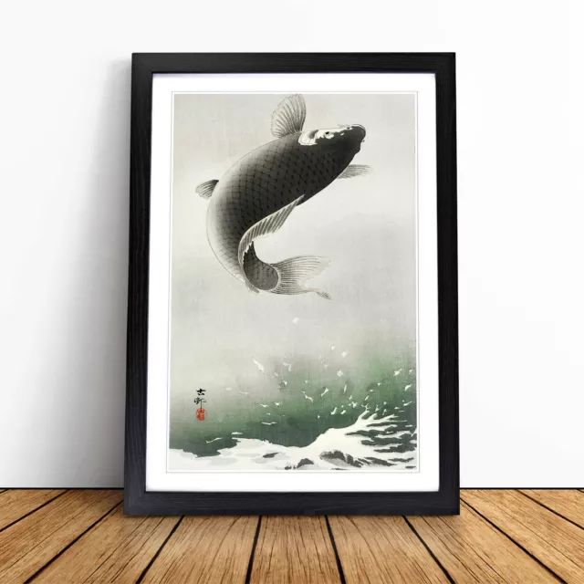 Leaping Carp Fish Animal Asian Ohara Koson Wall Art Print Framed Canvas Picture