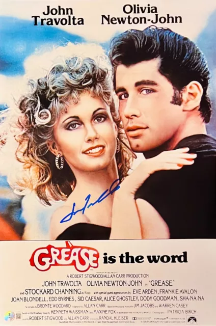 John Travolta Signed 12x18 Grease Movie Poster Photo Beckett BAS Witnessed BLUE