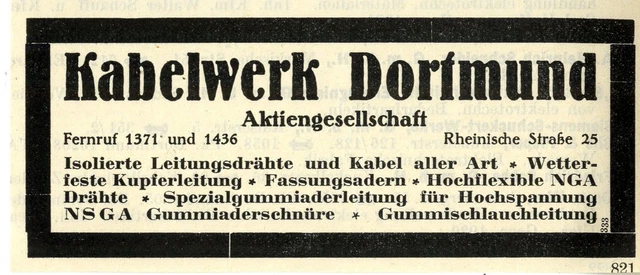 Kabelwerk Dortmund Aktiengesellschaft Historische Reklame 1925