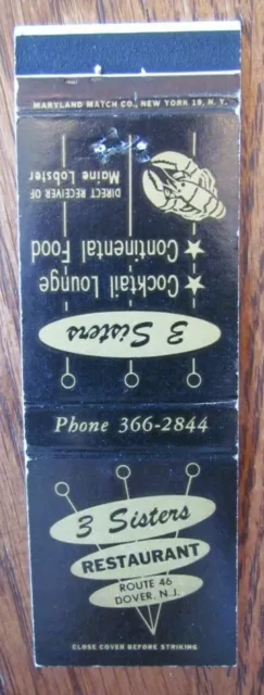 Animal Lobster Matchbook Matchcover: 3 Sisters Restaurant (Dover, New Jersey) E1