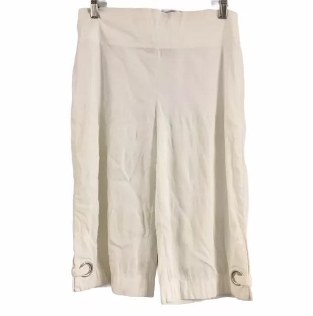 PHILOSOPHY WHITE PULL On 3/4 Pants Size 10 Elastic Waist Split Hem ...