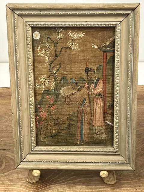 Chinese Painting Old Wooden Frame Glass mount Brush Painting Colored Drawing Art