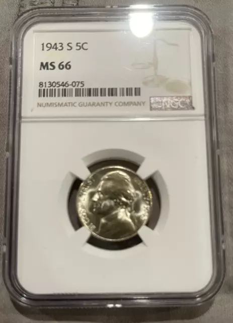1943-S Jefferson Silver War Nickel ~ NGC MS66 ~ GEM BU Uncirculated US Coin 5c