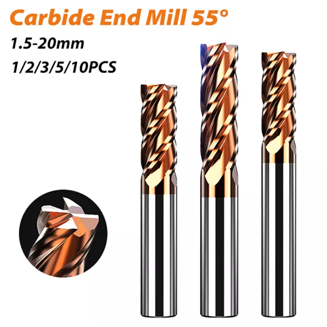 Carbide End Mill 55° Tungsten Steel 4 Flute Kit Milling Cutter Tool 1.5mm-20mm