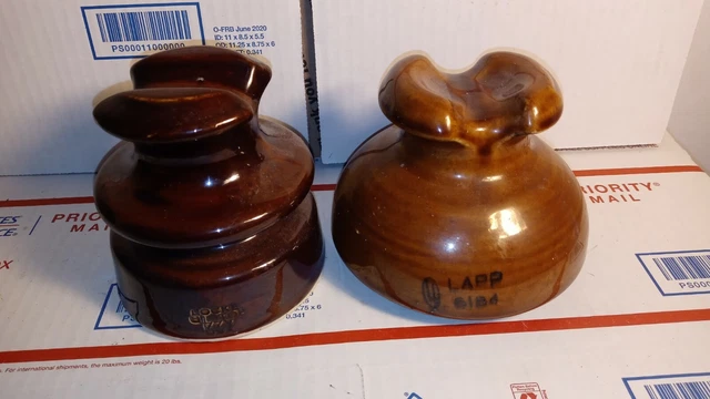 Antique Insulator Lot Ceramic LAPP 6184 Golden Brown & Locke Hi Top 77V Brown