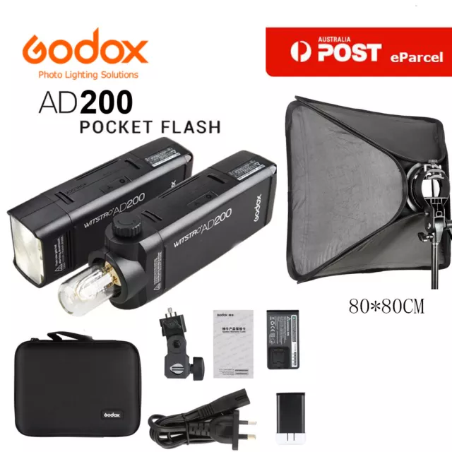 Godox AD200 2.4G TTL HSS Flash + 80*80cm Softbox with S-type Bowens Bracket Set