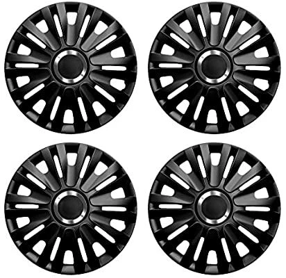 Wheel Trims 14" Hub Caps Royal Plastic Covers Set 4 Black inset specific fit