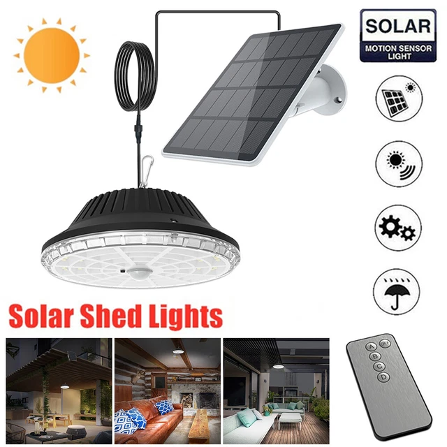 LED Solar Powered Pendant Hanging Light Lamp Garden Yard Shed Lighting w/Remote