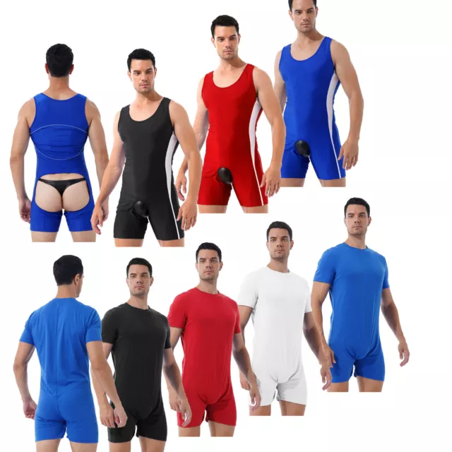 Men One Piece Wrestling Singlet Workout Sports Athletic Leotard Boxer Shorts