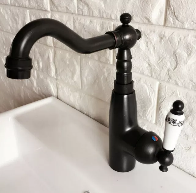 Black Oil Rubbed Brass Bathroom / Kitchen Sink Swivel Faucet Mixer Tap fnf375