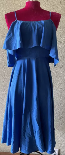 CeCe By CYNTHIA STEFFE JACKIE COLD OFF SHOULDER DRESS Sz 0 $128 Blue Ruffle 3