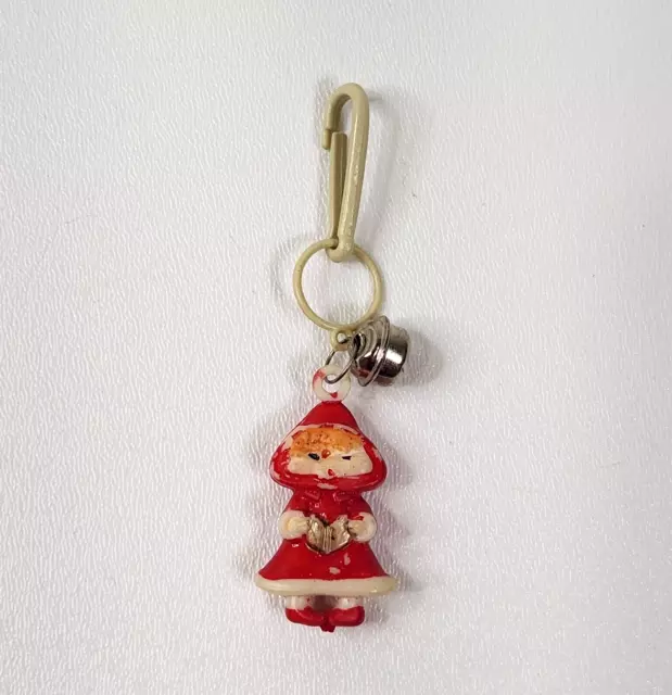 Vintage 1980s Plastic Bell Charm Girl Santa For 80s Necklace