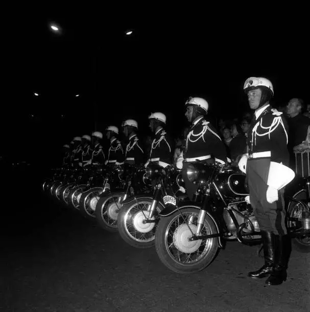 National police bikers at the Cannes Film Festival in May 1967 Old Photo