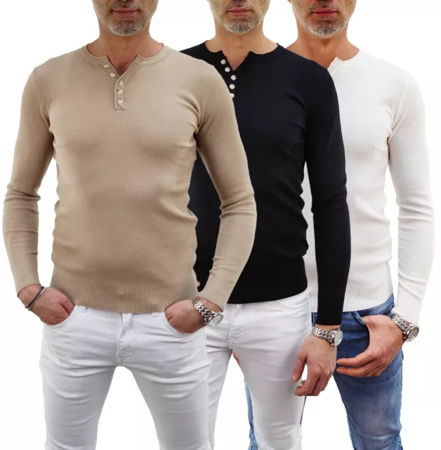 maglione cotone uomo a maniche lunghe con scollo a 3 bottoni RDV