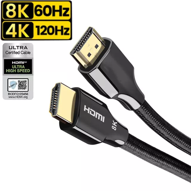 Certified 8K HDMI Cable 2.1 48Gbps High Speed 4K 120Hz HDMI 2.0 for Laptops Xbox