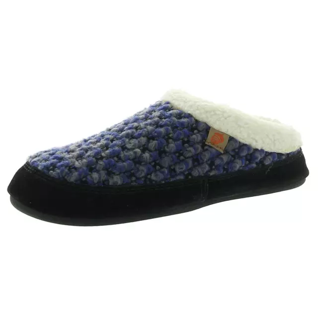 Acorn Womens Blue Knit Faux Fur Slip On Mule Slippers Shoes 6.5-7.5 BHFO 3488