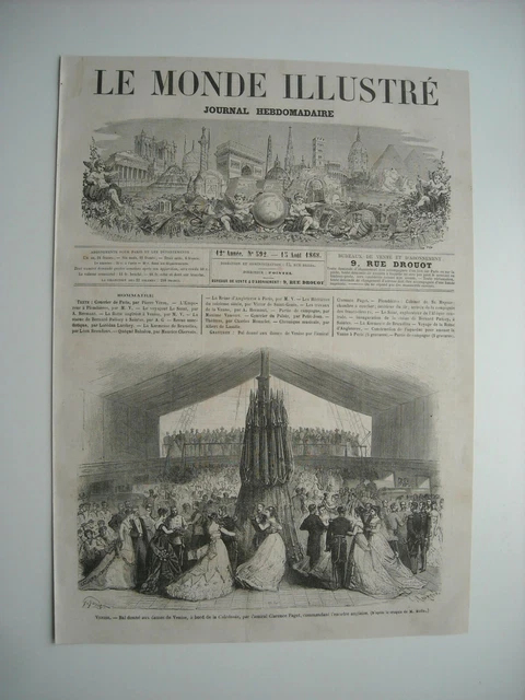 Gravure 1868. Bal Donne Aux Dames De Venise, Par L’amiral Clarence Paget A Bord.