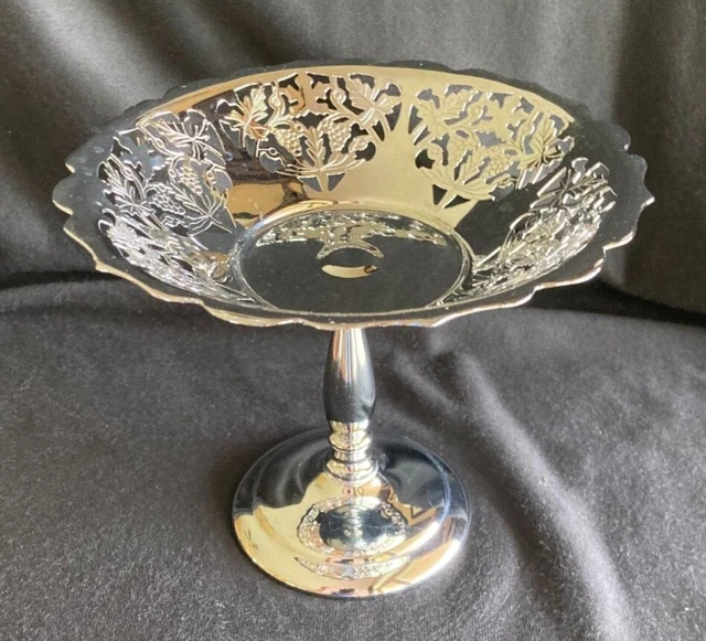  Krome Kraft Farber Brothers Ornate Chrome Compote Serving Bowl Art Deco