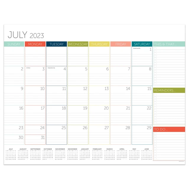 JULY 2023 June 2024 Rainbow Blocks Large Desk Pad Monthly Blotter