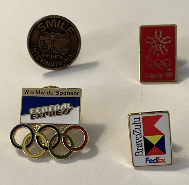 4  Fedex Lapel Pins ~ Bz Bravo Zulu ~ Canada ~ Olympics ~ Intl ~ Federal Express