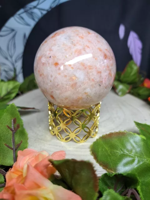 Beautiful High Quality Sunstone Crystal Sphere 329g 6.1cm & Stand 3