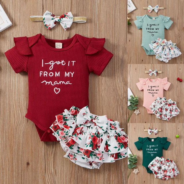 Newborn Kids Baby Girl Outfits Romper Floral Tutu Shorts Dress Headband Clothes