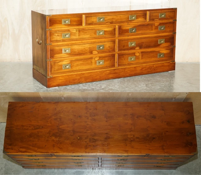 Fine Antique Burr & Burl Walnut Military Campaign Sideboard Bank Of Drawers