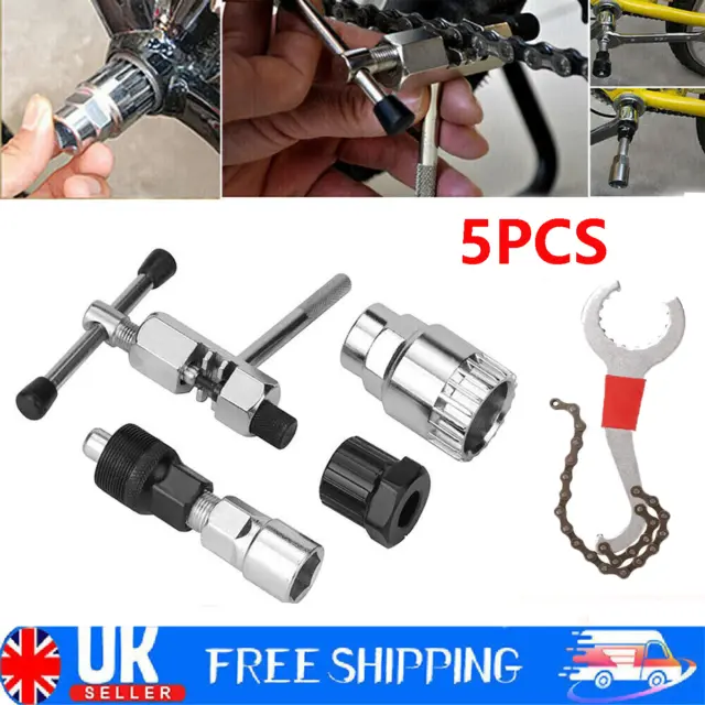 5Pcs Bicycle Repair Kits Bike Cassette Crank Chain Whip Spanner Removal Tool Set