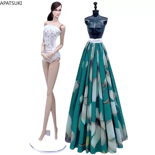 2pcs/set White Lace Swimwear For Barbie Doll Swimsuit & Green Flower Skirt Dress