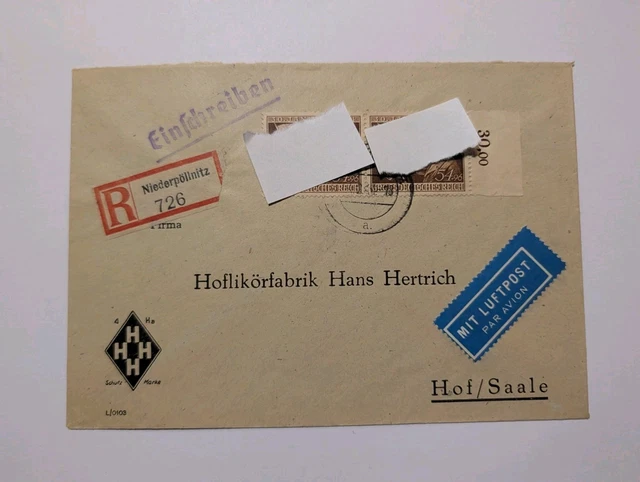 GERMAN REICH DOCUMENT no. 865 MeF SR airmail cover registered letter ...