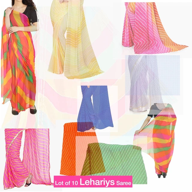 Indiano Tessuto Georgette Lehariya Sari - All'Ingrosso Eleganza & Tradition