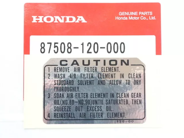 Honda TL TLR 125 200 250 sticker warning air filter housing case