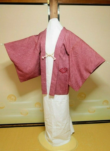 (with Flaws) Silk HAORI Shibori Cord Women Japanese vintage Kimono Jacket 1168