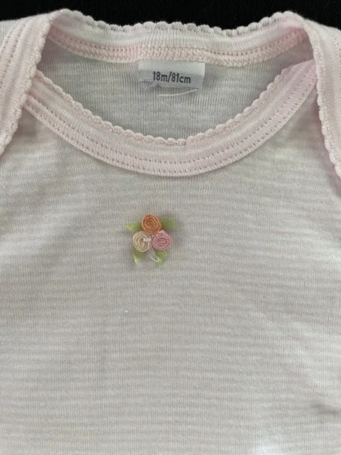 Petit Bateau NWOT Pink/White Stripe 100% Cotton Knit Sh Sl Bodyshirt-18Mos