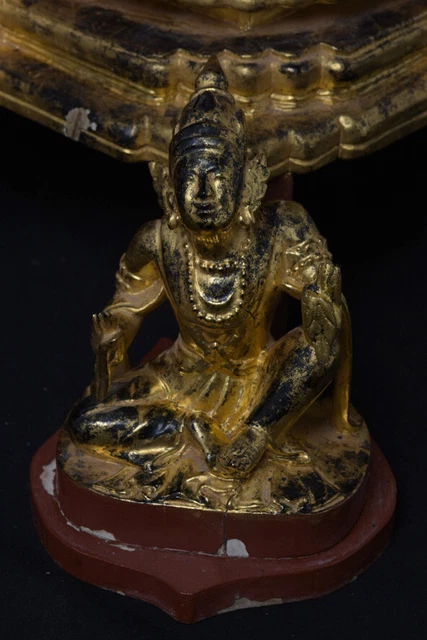 Late 20th Century, Antique Burmese Wooden Throne with Gilded Gold and Angels 11