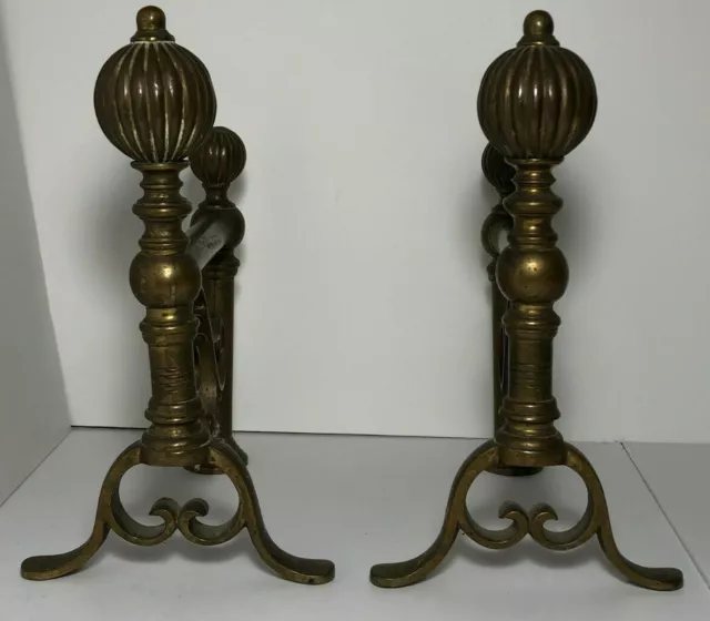 Antique Fireplace  Andirons Brass Hot Tool Log Rest Firedog Chenets Brass