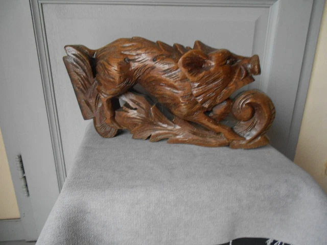 Vintage french  Black Forest Hand Carved Wooden Wild Boar Sculpture 3