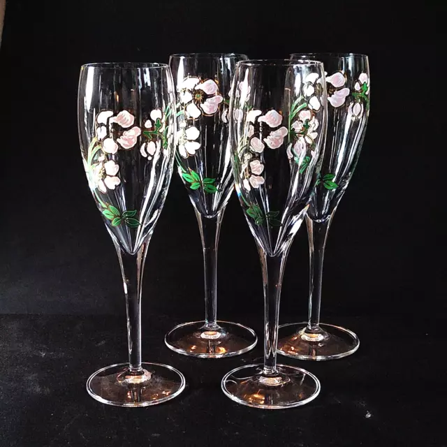 4 (Four) PERRIER-JOUET BELLE EPOQUE Hand-Painted Champagne Flutes-RETIRED