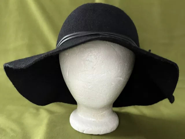 Exc Women’s L 58 Black H&M Wool Felt Floppy Hat Wide Brim