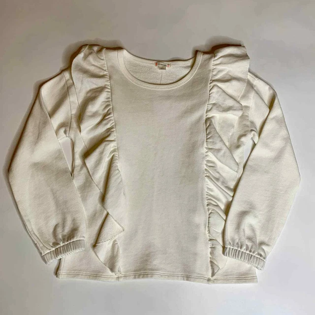 J CREW CREWCUTS NWT Girls Ivory Ruffled Sweatshirt Sz 12 Crewneck A1757 Cotton